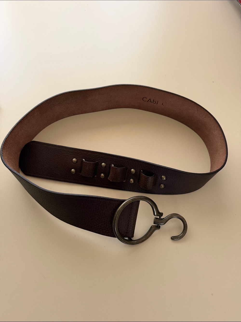 CAbi women’s Dark Brown Leather Belt with Antique Brass Hook